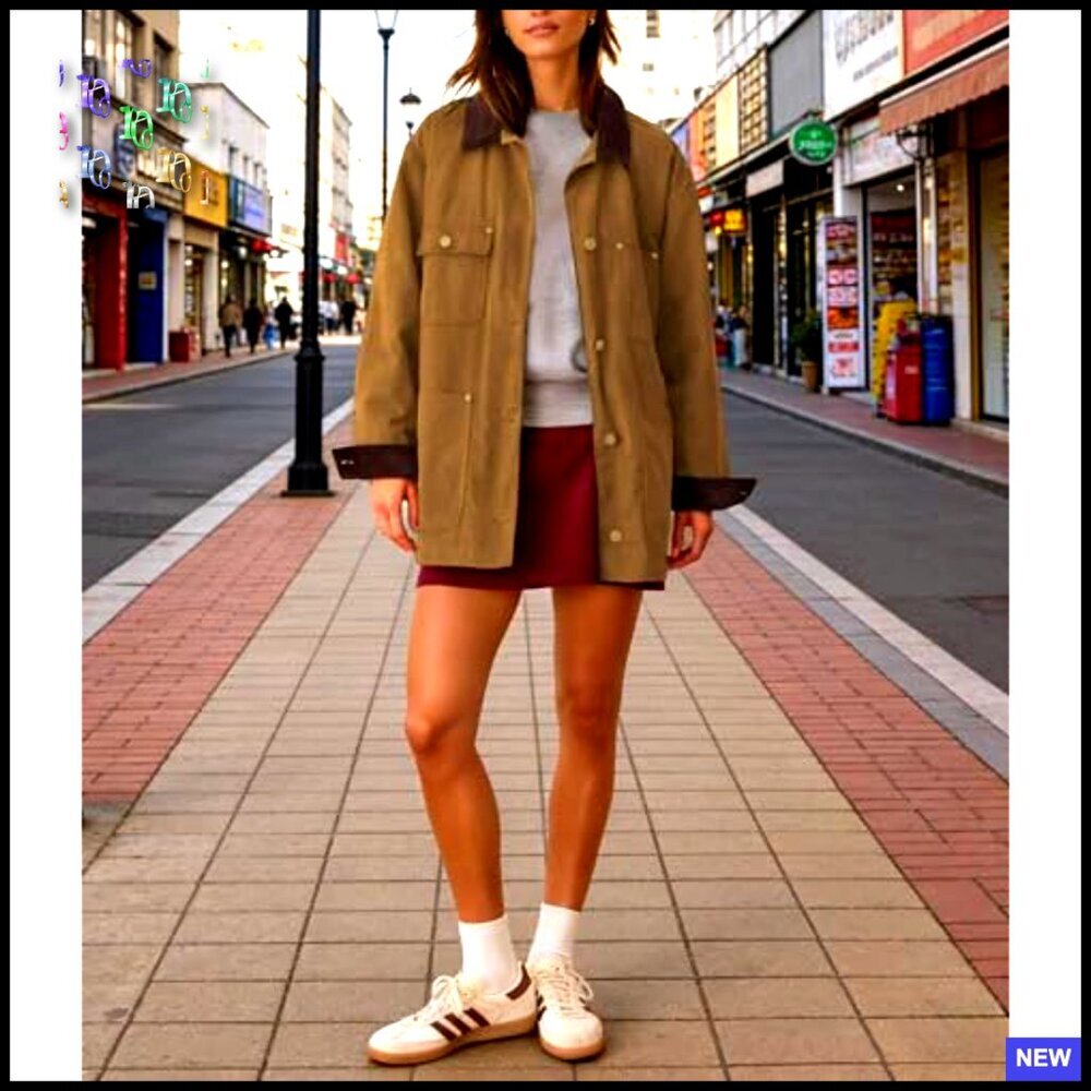 Oversized Cotton Barn Jacket Corduroy Collar Vintage Workwear with Pockets - Picture 5 of 7